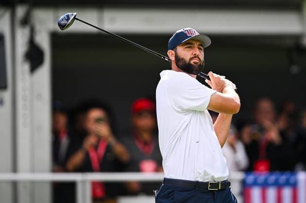 MONTREAL, QC - SEPTEMBER 26: Team USA golfer Scottie Scheffler his tee shot on first hole at the 2024 Presidents Cup on September 26, 2024 at The Royal Montreal Golf Club in Montreal, QC (Photo by David Kirouac Icon Sportswire) GOLF: SEP 26 Presidents Cup EDITORIAL USE ONLY Icon240926030