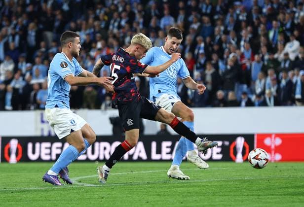 Ross McCausland of Rangers scores his sides second goal Malmo v Rangers, UEFA Europa League, Group Stage, Football, Eleda Stadion, Malmo, Sweden, 26 Sep 2024 EDITORIAL USE ONLY No use with unauthorised audio, video, data, fixture lists, club league logos or live services. Online in-match use limited to 120 images, no video emulation. No use in betting, games or single club league player publications.  Copyright: xMichaelxZemanek Shutterstockx 14739047ac