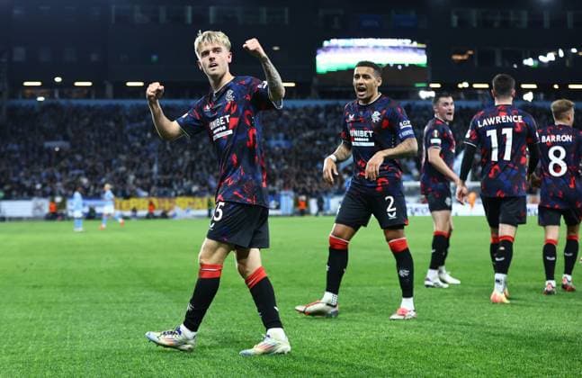 Ross McCausland of Rangers celebrates scoring his sides second goal Malmo v Rangers, UEFA Europa League, Group Stage, Football, Eleda Stadion, Malmo, Sweden, 26 Sep 2024 EDITORIAL USE ONLY No use with unauthorised audio, video, data, fixture lists, club league logos or live services. Online in-match use limited to 120 images, no video emulation. No use in betting, games or single club league player publications.  Copyright: xMichaelxZemanek Shutterstockx 14739047ah