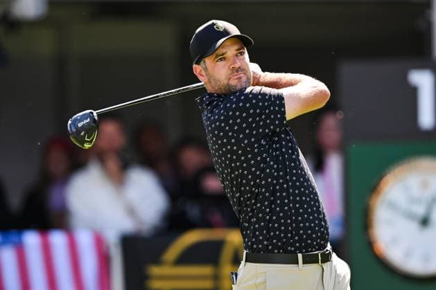 MONTREAL, QC - SEPTEMBER 26: International Team golfer Corey Conners swings his tee shot on first hole at the 2024 Presidents Cup on September 26, 2024 at The Royal Montreal Golf Club in Montreal, QC (Photo by David Kirouac Icon Sportswire) GOLF: SEP 26 Presidents Cup EDITORIAL USE ONLY Icon240926059