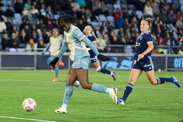 Khadija Shaw of Manchester City scores the 2nd goal Manchester City Women v Paris Women, UEFA Women s Champions League, Second Round, Second Leg, Football, Joie Stadium , Manchester, UK, 26 Sep 2024 EDITORIAL USE ONLY No use with unauthorised audio, video, data, fixture lists, club league logos or live services. Online in-match use limited to 120 images, no video emulation. No use in betting, games or single club league player publications. Copyright: xPaulxCurrie Shutterstockx 14739053o