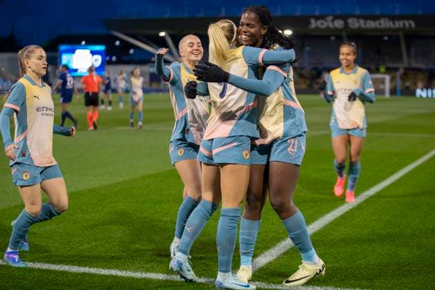 Manchester City v Paris FC: UEFA Women s Champions League 2nd Round 2nd Leg Chloe Kelly 9 of Manchester City W.F.C. celebrates her goal during the UEFA Women s Champions League Second Round 2nd Leg match between Manchester City and Paris FC at the Joie Stadium in Manchester, England, on September 26, 2024. Manchester United Kingdom  Copyright: xMIxNewsx originalFilename:fletcher-manchest240926_nps9V.jpg