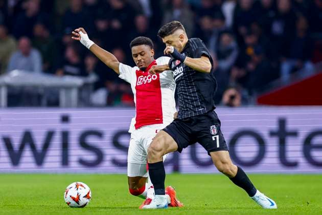 AMSTERDAM, 26-09-2024 , JohanCruijff Arena, football, UEFA Europa League, season 2024 2025, during the match Ajax - Besiktas, Ajax player Jorrel Hato and Besiktas player Milot Rashica Ajax - Besiktas  x26342711x Copyright: