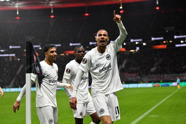Soccer UEFA Europa League Matchday 1 Eintracht Frankfurt Viktoria Pilsen on 26 09 2024 at Deutsche Bank Park in Frankfurt Goal celebration for 1 0 by Hugo Ekitike Frankfurt xJKx