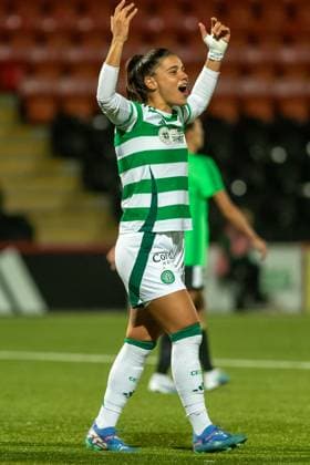 Celtic Women v Vorskla Poltava Women UEFA Womens Champions League 26 09 2024. Bruna Lourenco of Celtic celebrates during the UEFA Womens Champions League match between Celtic Women and Vorskla Poltava Women at Albert Bartlett Stadium, Glasgow, Scotland on 26 September 2024. Editorial use only , Copyright: xColinxPoultneyx PSI-20512-0011