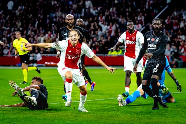 AFC Ajax Amsterdam midfielder Kian Fitz Jim scores the 1 0 and celebrating the goal, during the match Ajax Besiktas at the Johan Cruijff ArenA for the UEFA Europa League League League phase Matchday 1 season 2024 2025 in AMSTERDAM, Netherlands on 26 september 2024, photo by Marcel van Dorst EYE4images DeFodi Images Defodi 746 190714 Defodi-746