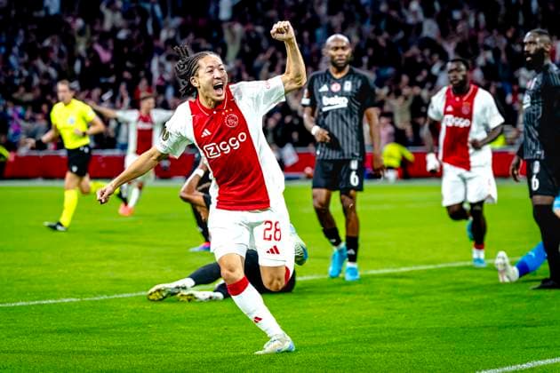 AFC Ajax Amsterdam midfielder Kian Fitz Jim scores the 1 0 and celebrating the goal, during the match Ajax Besiktas at the Johan Cruijff ArenA for the UEFA Europa League League League phase Matchday 1 season 2024 2025 in AMSTERDAM, Netherlands on 26 september 2024, photo by Marcel van Dorst EYE4images DeFodi Images Defodi 746 190719 Defodi-746