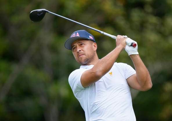 September 26, 2024, Montreal, Qc, CANADA: United States team member Xander Schauffele hits his tee shot on the fourth hole during first round four-ball match at the Presidents Cup golf tournament at the Royal Montreal Golf Club, in Montreal on Thursday, September 26, 2024. Canada News - September 26, 2024  - ZUMAc35_ 20240926_zaf_c35_126 Copyright: xNathanxDenettex