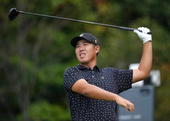 September 26, 2024, Montreal, Qc, CANADA: International team member Byeong Hun An of South Korea, hits his tee shot on the fourth hole during first round four-ball match at the Presidents Cup golf tournament at the Royal Montreal Golf Club, in Montreal on Thursday, September 26, 2024. Canada News - September 26, 2024  - ZUMAc35_ 20240926_zaf_c35_128 Copyright: xNathanxDenettex