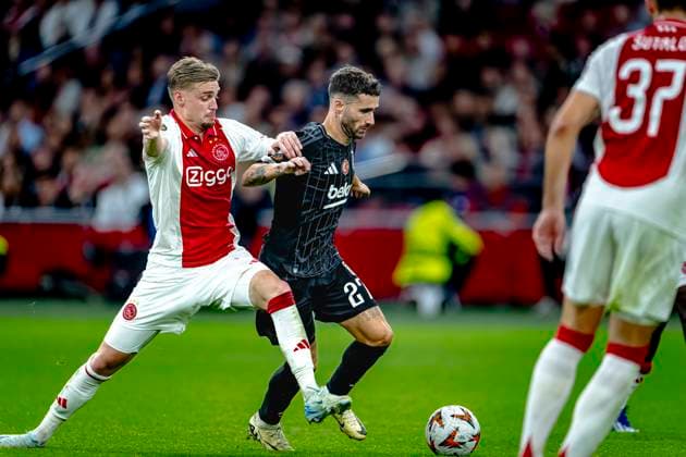 AFC Ajax Amsterdam midfielder Kenneth Taylor, Besiktas JK forwarder Rafa Silva, during the match Ajax Besiktas at the Johan Cruijff ArenA for the UEFA Europa League League League phase Matchday 1 season 2024 2025 in AMSTERDAM, Netherlands on 26 september 2024, photo by Marcel van Dorst EYE4images DeFodi Images Defodi 746 190764 Defodi-746