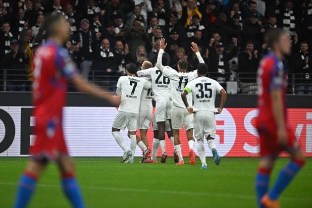Soccer UEFA Europa League Matchday 1 Eintracht Frankfurt Viktoria Pilsen on 26 09 2024 at Deutsche Bank Park in Frankfurt Goal celebration to 3 1 by Rasmus Kristensen Frankfurt xJKx