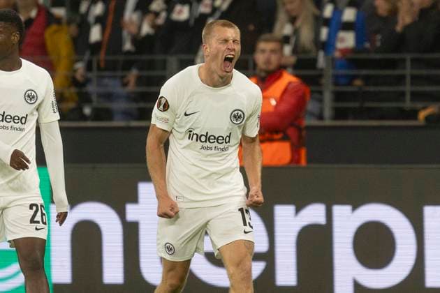 UEFA Europa League Eintracht Frankfurt Viktoria Pilsen, 26 09 2024 Rasmus Kristensen Eintracht Frankfurt 13 scored the 3 1 for Eintracht and thus his first competitive goal for the SGE, Eintracht Frankfurt Viktoria Pilsen, Frankfurt, Deutsche Bank Park, 26 9 2024 Copyright: xBEAUTIFULxSPORTS Gawlikx