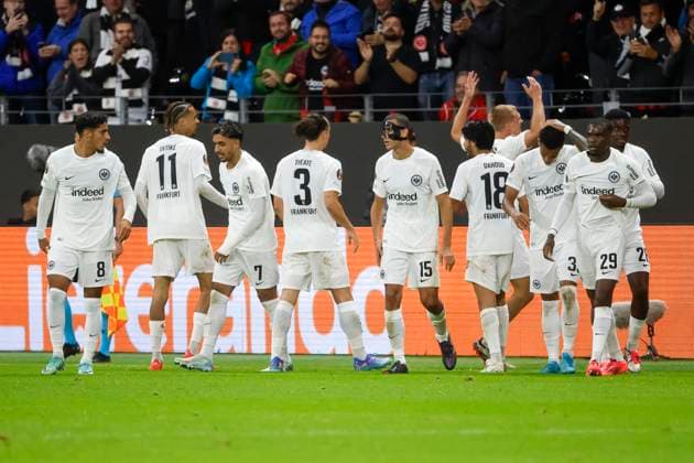 Goal celebration Eintracht Frankfurt at 3 1 by Rasmus Kristensen Eintracht Frankfurt, 13 , Soccer, UEFA Europa League, Matchday 1, 2024 2025, Eintracht Frankfurt vs FC Viktoria Pilsen, 26 09 2024, Frankfurt Stadion, Frankfurt am Main, Germany Frankfurt am Main Frankfurt Stadion Hessen Germany Copyright: xGrantxHubbsx