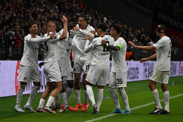 26 09 2024, xsltx, Fußball UEFA Europa League, Eintracht Frankfurt Viktoria Pilsen emspor, v l Torjubel nach dem Tor zum celebrating the goal celebrate 3 1 durch Rasmus Kristensen Eintracht Frankfurt DFL DFB REGULATIONS PROHIBIT ANY USE OF PHOTOGRAPHS as IMAGE SEQUENCES and or QUASI VIDEO Frankfurt am Main