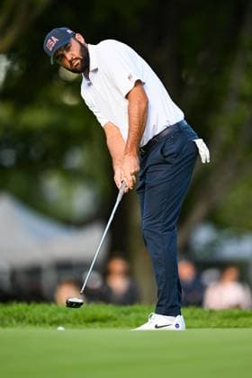 MONTREAL, QC - SEPTEMBER 26: Team USA golfer Scottie Scheffler putts the ball on the eleventh hole at the 2024 Presidents Cup on September 26, 2024 at The Royal Montreal Golf Club in Montreal, QC (Photo by David Kirouac Icon Sportswire) GOLF: SEP 26 Presidents Cup EDITORIAL USE ONLY Icon240926087