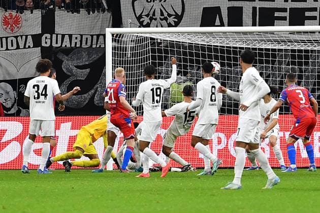Soccer UEFA Europa League Matchday 1 Eintracht Frankfurt Viktoria Pilsen on 26 09 2024 at Deutsche Bank Park in Frankfurt Goal kick to 3 3 by Vaclav Jemelka Pilsen xJKx