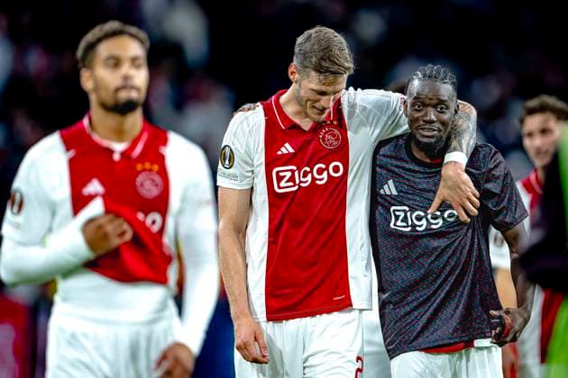 AFC Ajax Amsterdam forwarder Wout Weghorst, AFC Ajax Amsterdam forwarder Bertrand Traore, during the match Ajax Besiktas at the Johan Cruijff ArenA for the UEFA Europa League phase Matchday 1 season 2024 2025 in AMSTERDAM, Netherlands on 26 september 2024, photo by Marcel van Dorst EYE4images DeFodi Images Defodi 746 190797 Defodi-746