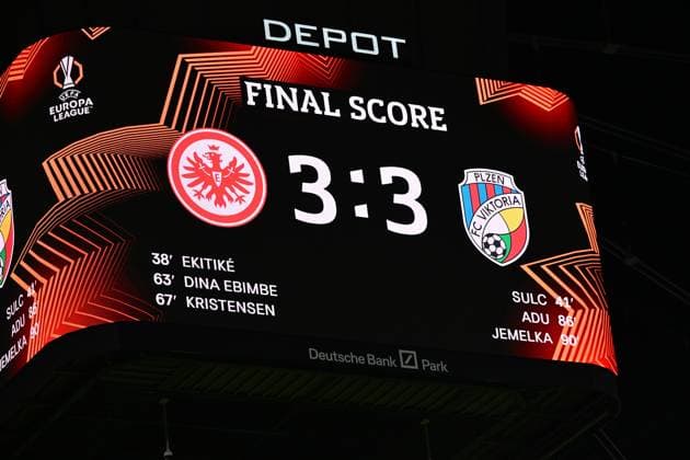 26 09 2024, xsltx, Football UEFA Europa League, Eintracht Frankfurt Viktoria Pilsen emspor, v l Final result DFL DFB REGULATIONS PROHIBIT ANY USE OF PHOTOGRAPHS as IMAGE SEQUENCES and or QUASI VIDEO Frankfurt am Main