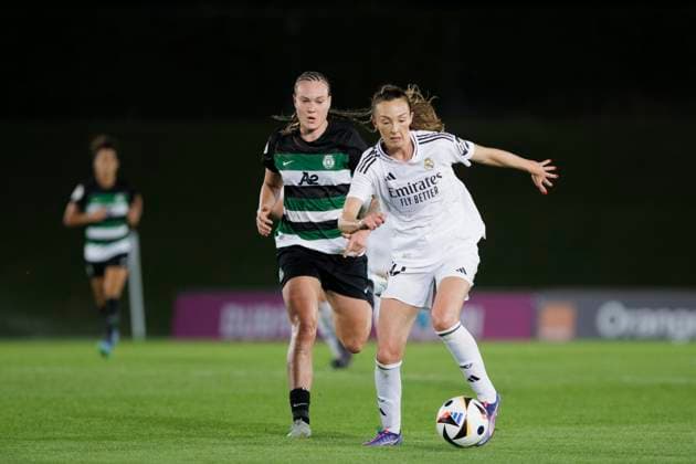 Real Madrid v Sporting CP: UEFA Women s Champions League 2nd Round 2nd Leg Caroline Weir of Real Madrid women is in action during the UEFA Women s Champions League 24 25 match, Round 2, second leg between Real Madrid and Sporting Portugal at Alfredo Di Stefano stadium in Madrid, Spain, on September 26. Madrid Spain  Copyright: xGuillermoxMartinezx originalFilename:martinez-uefawome240926_npD2r.jpg
