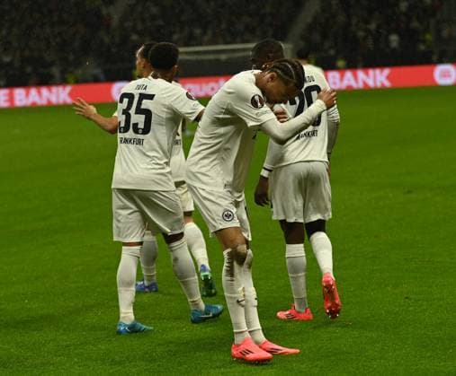 26 09 2024 Frankfurt am Main, Deutsche Bank Park UEFA Europa League Eintracht Frankfurt Viktoria Pilsen Goal celebration to 1 0 by scorer Hugo Ekitike Eintracht Frankfurt , Nr 11 DFL DFB REGULATIONS PROHIBIT ANY USE OF PHOTOGRAPHS AS IMAGE SEQUENCES AND OR QUASI VIDEO