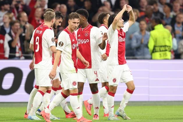 2024-09-26 AFC Ajax v Besiktas JK - UEFA Europa League 2024 25 League Phase MD1 AMSTERDAM, NETHERLANDS - SEPTEMBER 26: Kian Fitz Jim of AFC Ajax celebrates after scoring the goal for 1-0 during the UEFA Europa League 2024 25 League Phase MD1 match between AFC Ajax and Besiktas JK at Johan Cruijff Arena on September 26, 2024 in Amsterdam, Netherlands. (Photo by Peter Lous BSR Agency) Amsterdam Netherlands Content not available for redistribution in The Netherlands directly or indirectly through any third parties. Copyright: xBSRxAgencyx