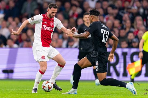 2024-09-26 AFC Ajax v Besiktas JK - UEFA Europa League 2024 25 League Phase MD1 AMSTERDAM, NETHERLANDS - SEPTEMBER 26: Branco van den Boomen of AFC Ajax battles for the ball with Cher Ndour of Besiktas JK during the UEFA Europa League 2024 25 League Phase MD1 match between AFC Ajax and Besiktas JK at Johan Cruijff Arena on September 26, 2024 in Amsterdam, Netherlands. (Photo by Joris Verwijst BSR Agency) Amsterdam Netherlands Content not available for redistribution in The Netherlands directly or indirectly through any third parties. Copyright: xBSRxAgencyx