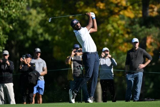 September 26, 2024, Montreal, Pq, Canada: United States team member Sahith Theegala plays an approach shot on the 11th hole during their first round four-ball match at the Presidents Cup golf tournament at the Royal Montreal Golf Club in Montreal, Thursday, Sept. 26, 2024. Canada News - September 26, 2024  - ZUMAc35_ 20240926_zaf_c35_186 Copyright: xGrahamxHughesx