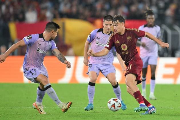 26th September 2024, Stadio Olimpico, Rome, Italy; UEFA Europa League Football; Roma versus Athletic Club; Niccol& xf2; Pisilli of AS Roma  ActionPlus12696833 AllShotLive