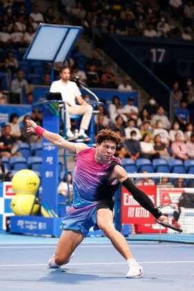September 27, 2024, Tokyo, Japan: Ben SHELTON (USA) hits a return against Mariano NAVONE (ARG) during a Men s Singles match of the Kinoshita Group Japan Open Tennis Championships 2024 at the Ariake Coloseum. This is the longest-running ATP, Tennis Herren Tour tournament in Asia, first held in 1972. The tournaments run from September 23 to October 1st. Tokyo Japan - ZUMAm191 20240927_aap_m191_011 Copyright: xRodrigoxReyesxMarinx