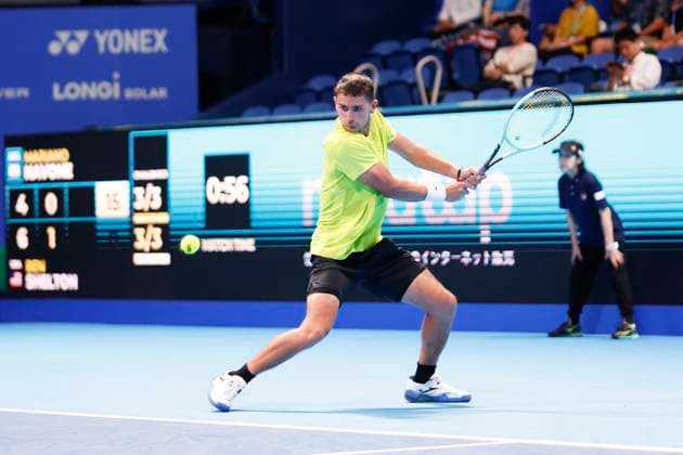 September 27, 2024, Tokyo, Japan: Mariano NAVONE (ARG) hits a return against Ben SHELTON (USA) during a Men s Singles match of the Kinoshita Group Japan Open Tennis Championships 2024 at the Ariake Coloseum. This is the longest-running ATP, Tennis Herren Tour tournament in Asia, first held in 1972. The tournaments run from September 23 to October 1st. Tokyo Japan - ZUMAm191 20240927_aap_m191_031 Copyright: xRodrigoxReyesxMarinx