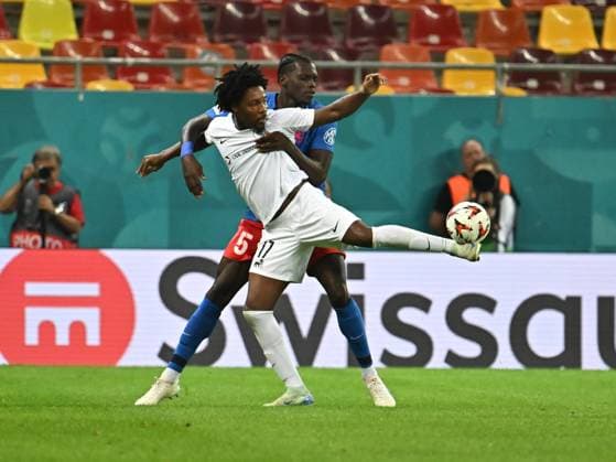 Cedric Kouadio and Joyskim Aurelien Aurelien Dawa Tchakonte during the UEFA Europa League match between FCSB and RFS at the National Arena in Bucharest, Thursday, September 26, 2024 Bucharest Copyright: xRazvanxPasarica SPORTxPICTURESx