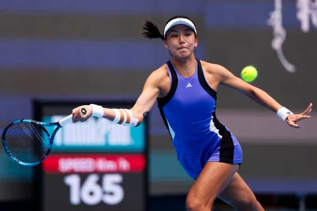 BEIJING, CHINA - SEPTEMBER 27: Wang Xinyu of China competes in the Women s Singles Round of 64 match against Veronika Kudermetova of Russia on day five of 2024 China Open at National Tennis Center on September 27, 2024 in Beijing, China.  Copyright: xVCGx 111520498555