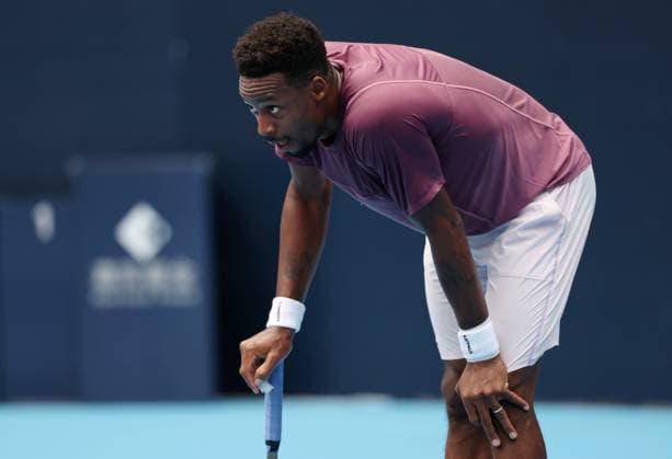 (240927) -- BEIJING, Sept. 27, 2024 -- Gael Monfils reacts during the men s singles first round match between Daniil Medvedev of Russia and Gael Monfils of France at 2024 China Open tennis tournament in Beijing, capital of China, Sept. 27, 2024. ) (SP)CHINA-BEIJING-TENNIS-CHINA OPEN-MEN S SINGLES-FIRST ROUND (CN) ZhangxChenlin 