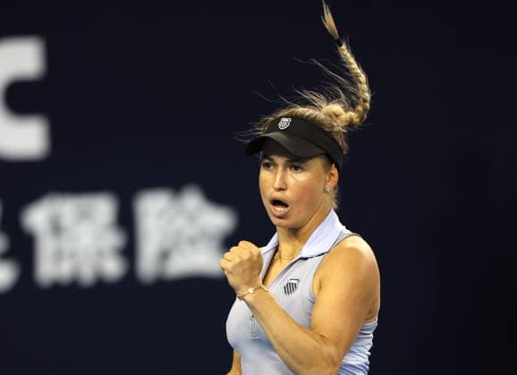 (240927) -- BEIJING, Sept. 27, 2024 -- Yulia Putintseva reacts during the women s singles second round match between Osaka Naomi of Japan and Yulia Putintseva of Kazakhstan at 2024 China Open tennis tournament in Beijing, capital of China, Sept. 27, 2024. ) (SP)CHINA-BEIJING-TENNIS-CHINA OPEN-WOMEN S SINGLES-SECOND ROUND (CN) ZhangxChenlin 
