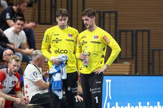 27 09 2024, xtgx, Handball 2 Bundesliga HC Elbflorenz Dresden HBW Balingen Weilstetten v l Benedek Nagy Balingen, 12 , Mateusz Kornecki Balingen, 1 Dresden