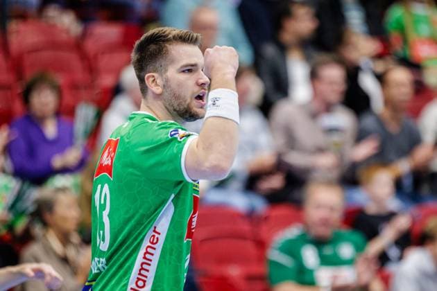 Ian Weber GWD Minden, 13 cheers after scoring goal GER, GWD Minden vs VfL Luebeck Schwartau, Handball, 2 Bundesliga, Matchday 4, Season 2024 2025, 27 09 2024 GER, GWD Minden vs VfL Luebeck Schwartau, Handball, 2 Bundesliga, Matchday 4, Season 2024 2025, 27 09 2024 Luebbecke Copyright: xEibner-Pressefotox xJanxRollingerx EP_JSK