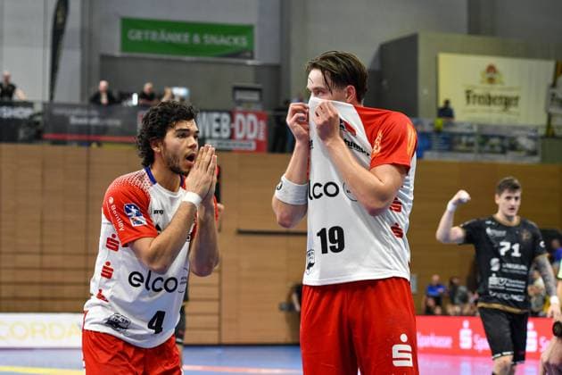 Tim Matthes HBW Balingen Weilstetten, 04 , Robert Timmermeister HBW Balingen Weilstetten, 19 GER, HC Elbflorenz 2006 vs HBW Balingen Weilstetten, Handball, 2 Bundesliga, Matchday 4, Season 2024 2025, 27 09 2024 GER, HC Elbflorenz 2006 vs HBW Balingen Weilstetten, Handball, 2 Bundesliga, Matchday 4, Season 2024 2025, 27 09 2024 Dresden Copyright: xEibner-Pressefoto StefaniexFleisx EP_SFR