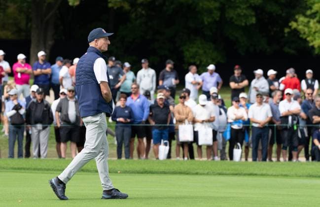 September 27, 2024, Montreal, Pq, CANADA: United States team captain Jim Furyk walks the fairway on the second hole during second round foursome match at the Presidents Cup golf tournament at the Royal Montreal Golf Club, in Montreal, Friday, Sept. 27, 2024. Canada News - September 27, 2024  - ZUMAc35_ 20240927_zaf_c35_112 Copyright: xChristinnexMuschix