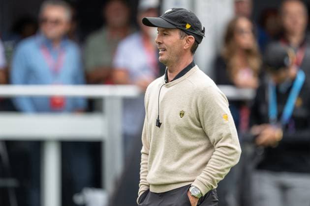 MONTREAL, QC - SEPTEMBER 27: International Team captain Mike Weir looks on at the first tee at the 2024 Presidents Cup on September 27, 2024 at The Royal Montreal Golf Club in Montreal, QC (Photo by Vincent Ethier Icon Sportswire) GOLF: SEP 27 Presidents Cup EDITORIAL USE ONLY Icon2409270260