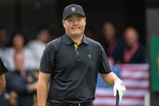 MONTREAL, QC - SEPTEMBER 27: International Team golfer Sungjae Im at the first tee at the 2024 Presidents Cup on September 27, 2024 at The Royal Montreal Golf Club in Montreal, QC (Photo by Vincent Ethier Icon Sportswire) GOLF: SEP 27 Presidents Cup EDITORIAL USE ONLY Icon2409270340