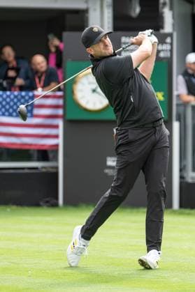 MONTREAL, QC - SEPTEMBER 27: International Team golfer Taylor Pendrith plays his shot from the first tee at the 2024 Presidents Cup on September 27, 2024 at The Royal Montreal Golf Club in Montreal, QC (Photo by Vincent Ethier Icon Sportswire) GOLF: SEP 27 Presidents Cup EDITORIAL USE ONLY Icon2409270551