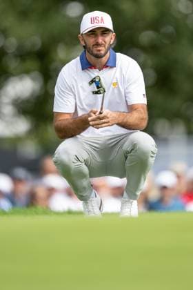MONTREAL, QC - SEPTEMBER 27: Team USA golfer Max Homa on the first green at the 2024 Presidents Cup on September 27, 2024 at The Royal Montreal Golf Club in Montreal, QC (Photo by Vincent Ethier Icon Sportswire) GOLF: SEP 27 Presidents Cup EDITORIAL USE ONLY Icon2409270798