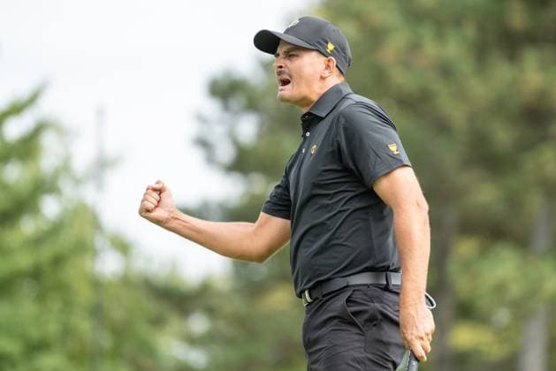MONTREAL, QC - SEPTEMBER 27: International Team golfer Christiaan Bezuidenhout reacts on the first green at the 2024 Presidents Cup on September 27, 2024 at The Royal Montreal Golf Club in Montreal, QC (Photo by Vincent Ethier Icon Sportswire) GOLF: SEP 27 Presidents Cup EDITORIAL USE ONLY Icon2409271042