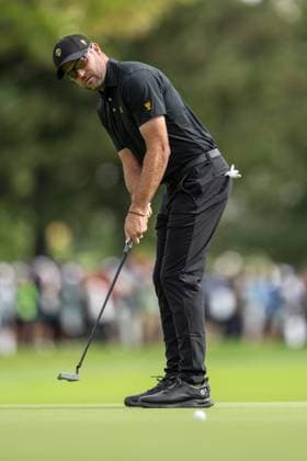 MONTREAL, QC - SEPTEMBER 27: International Team golfer Corey Conners on the first green at the 2024 Presidents Cup on September 27, 2024 at The Royal Montreal Golf Club in Montreal, QC (Photo by Vincent Ethier Icon Sportswire) GOLF: SEP 27 Presidents Cup EDITORIAL USE ONLY Icon2409271240