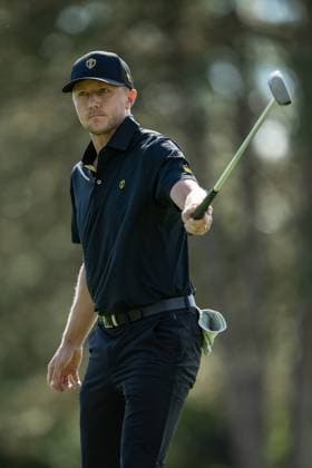 MONTREAL, QC - SEPTEMBER 27: International Team golfer Mackenzie Hughes on the second green at the 2024 Presidents Cup on September 27, 2024 at The Royal Montreal Golf Club in Montreal, QC (Photo by Vincent Ethier Icon Sportswire) GOLF: SEP 27 Presidents Cup EDITORIAL USE ONLY Icon2409271845