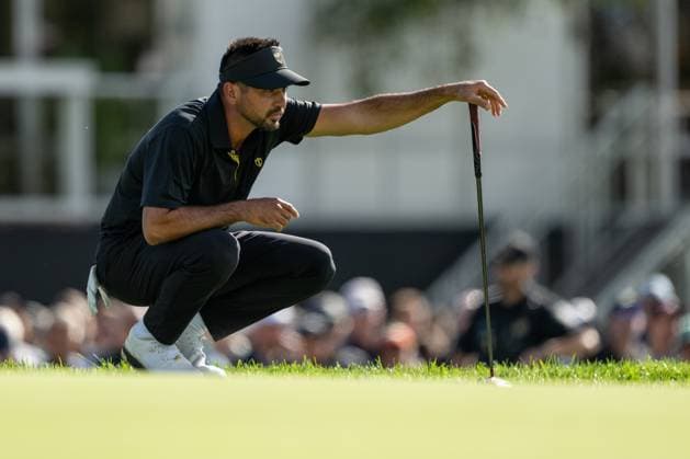 MONTREAL, QC - SEPTEMBER 27: International Team golfer Jason Day on the sixth green at the 2024 Presidents Cup on September 27, 2024 at The Royal Montreal Golf Club in Montreal, QC (Photo by Vincent Ethier Icon Sportswire) GOLF: SEP 27 Presidents Cup EDITORIAL USE ONLY Icon2409273358