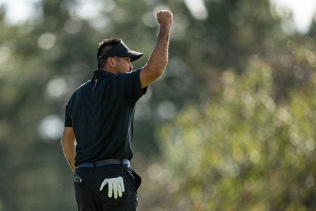 MONTREAL, QC - SEPTEMBER 27: International Team golfer Jason Day celebrates on the sixth green at the 2024 Presidents Cup on September 27, 2024 at The Royal Montreal Golf Club in Montreal, QC (Photo by Vincent Ethier Icon Sportswire) GOLF: SEP 27 Presidents Cup EDITORIAL USE ONLY Icon2409273424