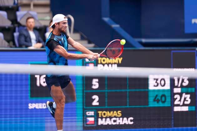 September 28, 2024, Tokyo, Japan: Tomas MACHAC (CZE) hits a return against Tommy PAUL (USA) during the Kinoshita Group Japan Open Tennis Championships 2024 at the Ariake Coloseum. This is the longest-running ATP, Tennis Herren Tour tournament in Asia, first held in 1972. The tournaments run from September 23 to October 1st. Tokyo Japan - ZUMAm191 20240928_aap_m191_005 Copyright: xRodrigoxReyesxMarinx