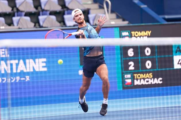 September 28, 2024, Tokyo, Japan: Tomas MACHAC (CZE) hits a return against Tommy PAUL (USA) during the Kinoshita Group Japan Open Tennis Championships 2024 at the Ariake Coloseum. This is the longest-running ATP, Tennis Herren Tour tournament in Asia, first held in 1972. The tournaments run from September 23 to October 1st. Tokyo Japan - ZUMAm191 20240928_aap_m191_023 Copyright: xRodrigoxReyesxMarinx