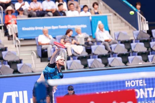 September 28, 2024, Tokyo, Japan: Tomas MACHAC (CZE) serves against Tommy PAUL (USA) during the Kinoshita Group Japan Open Tennis Championships 2024 at the Ariake Coloseum. This is the longest-running ATP, Tennis Herren Tour tournament in Asia, first held in 1972. The tournaments run from September 23 to October 1st. Tokyo Japan - ZUMAm191 20240928_aap_m191_024 Copyright: xRodrigoxReyesxMarinx